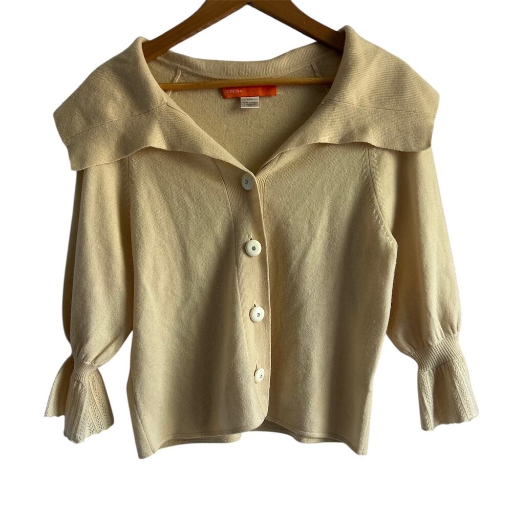 Cynthia Cynthia Steffe Large Cashmere Wool Blend Cream Shawl Collar Cardigan‎